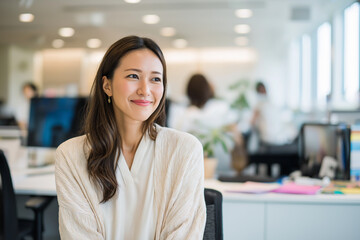 自然体で働く、優しい存在感を纏うオフィス女性の一瞬