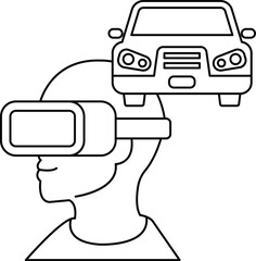 A man wearing a virtual reality headset is looking at a car