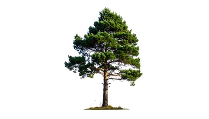 Solitary pine tree with green needles, against a bright white background, providing a crisp and isolated view