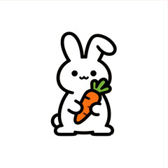 Adorable bunny holding a carrot, perfect for Easter designs, children's illustrations, or springtime promotions; cute, cheerful, and ready to brighten your project