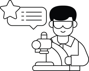 A man in a lab coat is holding a microscope and smiling