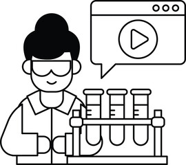 A man in a lab coat is holding a beaker and a test tube