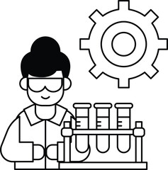 A man in a lab coat is holding a beaker