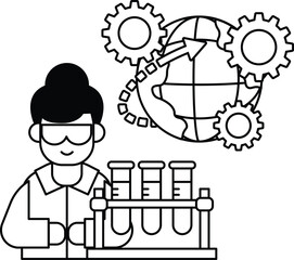 A man in a lab coat is working with a beaker