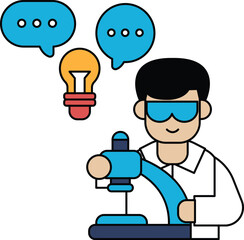 A man in a lab coat is holding a microscope and smiling