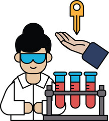 A woman in a lab coat holding a key to a lab