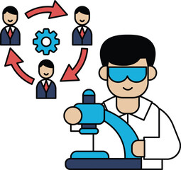 A man is wearing a lab coat and is holding a device