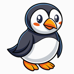 Cute Puffin Doodle Coloring Page – Cartoon Seabird Line Art Illustration