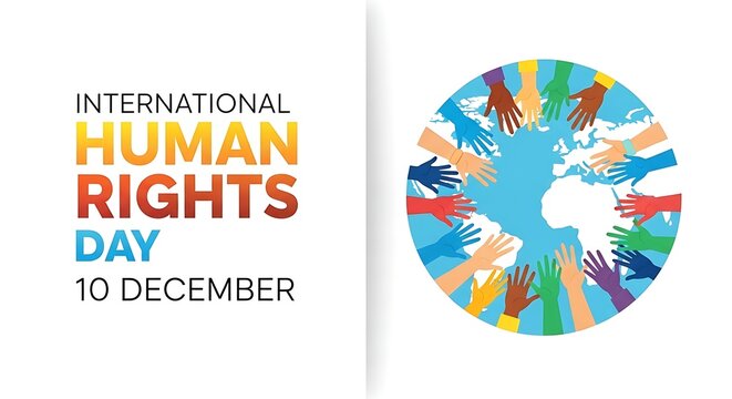 International human rights day with globe and diverse hands symbolizing unity and global collaboration