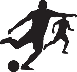 Obraz premium Soccer Sport Silhouette of Two Football Players Kicking Ball with Agility in Action on Field for Competition and Exercise Vector Illustration
