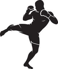 Strong Fighter Kicking with Boxing Gloves for Fitness and Martial Arts Fighting Sports Competition Vector Illustration