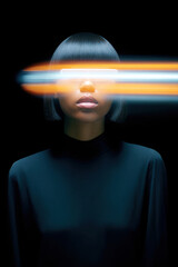 Woman exploring virtual reality technology simulation