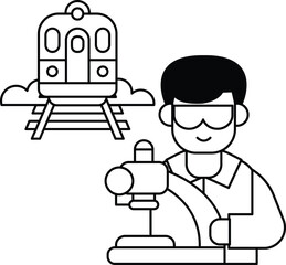 A man is wearing goggles and is operating a train
