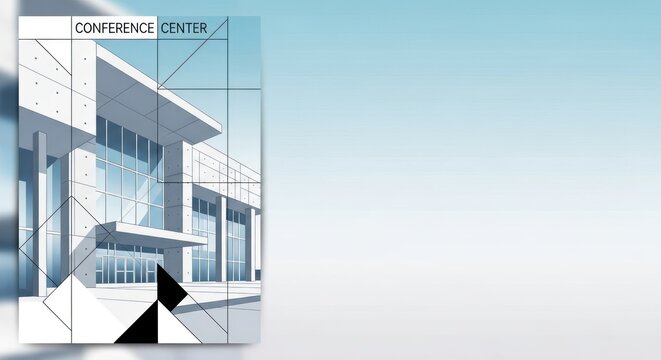 Contemporary conference center architectural concept with geometric aesthetics