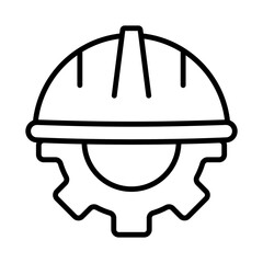 Construction Helmet and Gear Outline Icon for Industrial and Engineering Projects