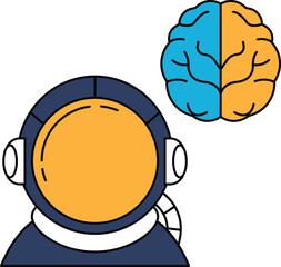 A man in a spacesuit is looking at a brain