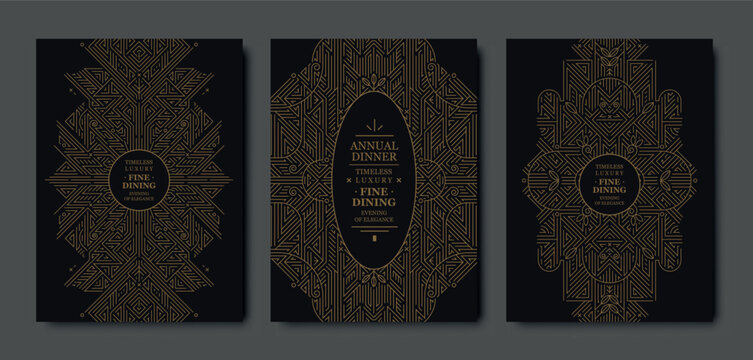 Premium gala card design, gold elegant frame, modern line art, luxury geometric pattern. VIP vector template classic deco, event invitations, posters, party flyers, award ceremonies