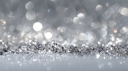 Intricate Silver Glitter Bokeh Background with Shimmering Abstract Radiant Effects and Dynamic Reflective Lighting