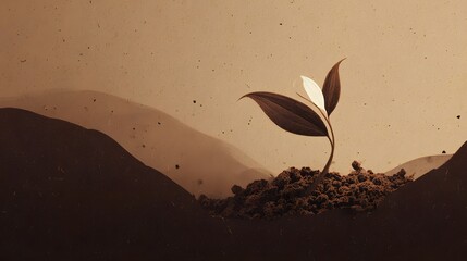 Exquisitely Rendered Minimal Flat Illustration of a Delicate Sprout Emerging from Rich Soil with an Eco-Friendly and Contemporary Design