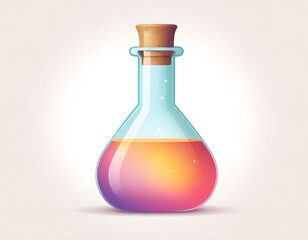 Magic Potion Bottle or Chemistry Flask with Cork Stopper and Gradient Liquid.