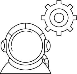 A man in a spacesuit is wearing a helmet and is looking at a gear