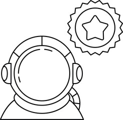 A man in a spacesuit is looking up at a star