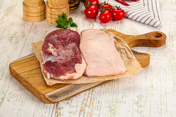 Raw duck breast over board