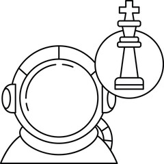 A man in a spacesuit is thinking about a chess game