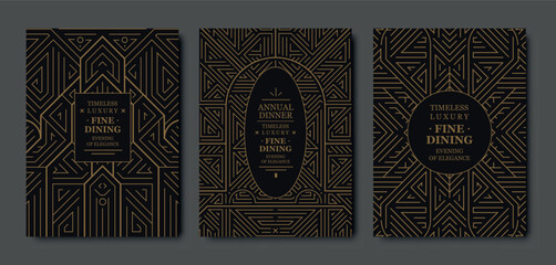 Premium gala card design, gold elegant frame, modern line art, luxury geometric pattern. VIP vector template classic deco, event invitations, posters, party flyers, award ceremonies
