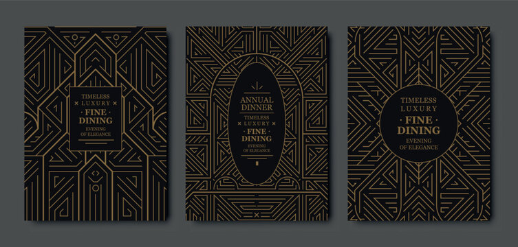 Premium gala card design, gold elegant frame, modern line art, luxury geometric pattern. VIP vector template classic deco, event invitations, posters, party flyers, award ceremonies