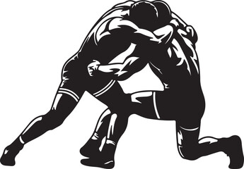 Wrestling Sport Competition Silhouette of Two Professional Athletes Fighting on Match for Victory with Agility and Strength Vector Illustration