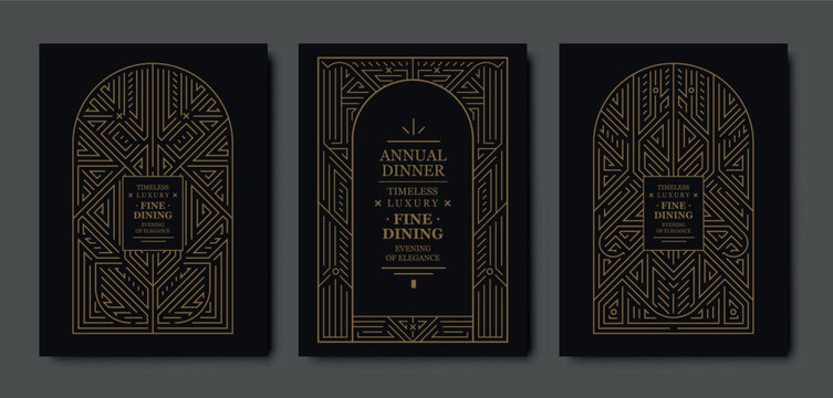 Premium gala card design, gold elegant frame, modern line art, luxury geometric pattern. VIP vector template classic deco, event invitations, posters, party flyers, award ceremonies
