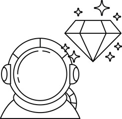 A black and white drawing of a man in a spacesuit with a diamond on his helmet