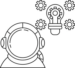 A man in a spacesuit is looking at a light bulb