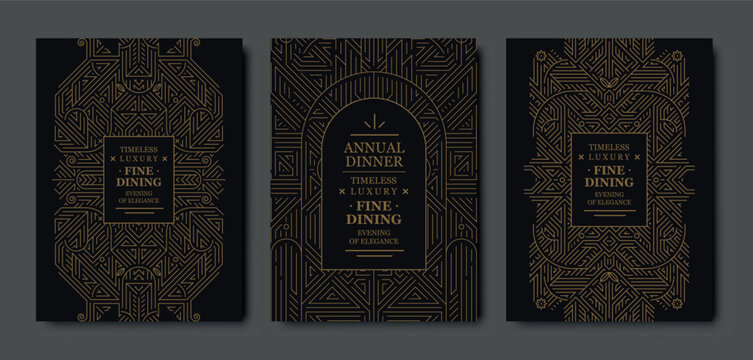 Premium gala card design, gold elegant frame, modern line art, luxury geometric pattern. VIP vector template classic deco, event invitations, posters, party flyers, award ceremonies