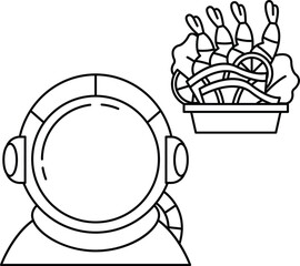 A cartoon of a man in a space suit eating food