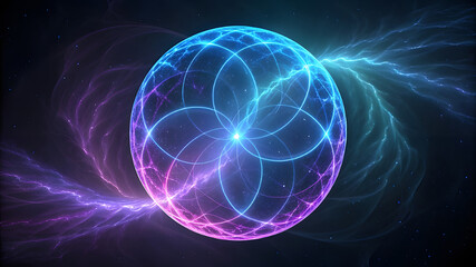 Vibrant abstract energy sphere with cosmic light trails