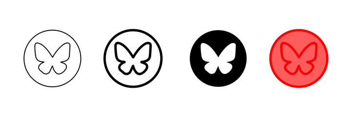 Set of minimalist butterfly icons with transparent background, depicting elegant insect shapes, ideal for nature themed applications, web UI, branding, and design projects, vector illustration