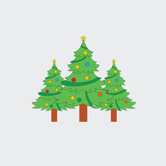Group of Three Decorated Christmas Trees Vector Illustration