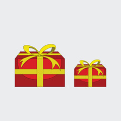 Two Red Gift Boxes with Yellow Ribbon Flat Vector