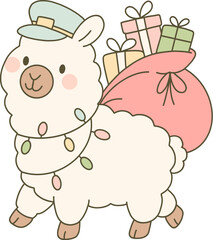 llama christmas clipart funny holiday xmas animal hand drawn cute doodle postman santa