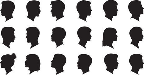 Diverse Silhouettes of Human Heads in Profile View