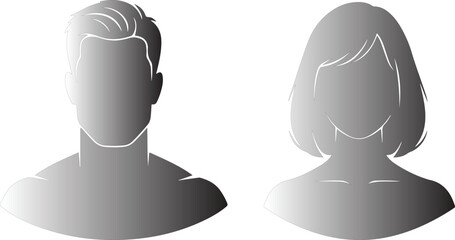 Silhouette Icons of Male and Female Heads and Shoulders on White Background