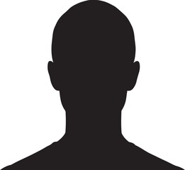 Silhouette of a bald person's head and shoulders against a white background