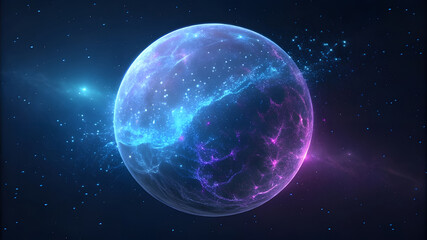 Glowing blue and purple nebula encased in an elliptical orb