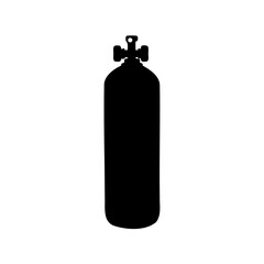 Silhouette of a black oxygen or gas cylinder with valve apparatus