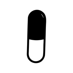 Simple black and white illustration of a medicine capsule on a white background