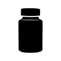 Black and white simple silhouette of a medicine or supplement bottle container