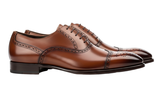 Classic Brown Leather Oxford Shoes With Intricate Brogue Detailing On Transparent Background Detailed Craftsmanship For Formal Occasions