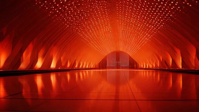 Modern architectural tunnel creating a futuristic red interior ambiance